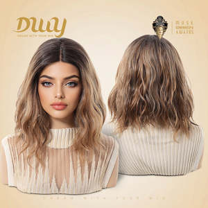 Rae-DWY T-Part Glueless Synthetic <b>Wig</b> Shoulder Length for Ombre Brown <b>Bob</b> with Transparent Lace Front Inger <b>Bob</b> W - Product Image 4