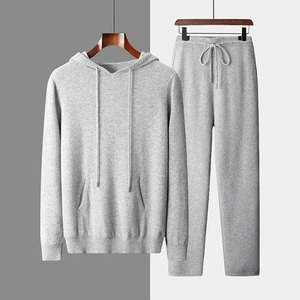 100% coton écologique deux pièces hommes épais survêtement à manches longues pull automne/hiver coupe-vent à capuche en tricot à capuche - Product Image 2