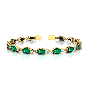 Elegante Lujoso 14K Oro Puro Deslumbrante Verde Esmeralda Tenis Pulsera 2025 Diseño de Moda Oval Esmeralda Y Diamante Tenis Pulsera - Product Image 3