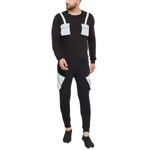 Ensemble de survêtement léger en coton 100% pour homme, col rond, deux pièces, chaud, confortable, décontracté, extérieur, uni, respirant - Product Image 4