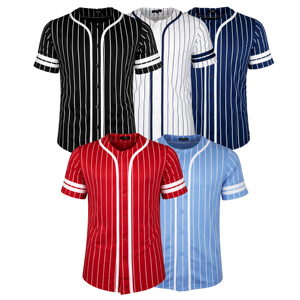 T-shirt de baseball à rayures pour homme, col en V boutonné, 100 % polyester, respirant, séchage rapide, streetwear d'été, haut de sport - Product Image 1