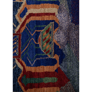 Alfombra Manchaha Azul de Lana y Seda de Bambú Anudada a Mano, 10 mm de Grosor, Rectangular, con Patrón para Pasillo, Modelo Les-2811 - Product Image 3