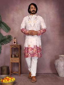 Premium Collection Heavy Khadi Cotton With Embroidery Sequence And Printed Work <b>Mens</b> <b>Kurta</b> Pajama At Lowest Rate For Sale - Product Image 5