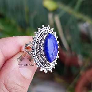 Handmade Boho <b>Statement</b> Women's <b>Ring</b> Lapis Lazuli 925 Sterling Silver Blue Gemstone Jewelry One Size Fits All Birthday - Product Image 3