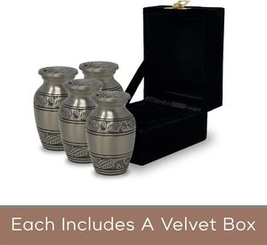 Urne funéraire souvenir gravée en étain pour cendres Mini urnes lot de 4 avec boîte en velours Fournitures d'urnes funéraires - Product Image 3