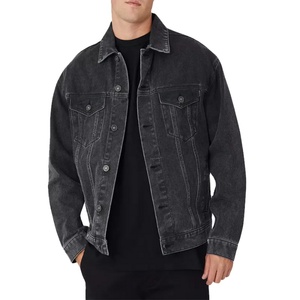 2024 bouton à manches longues hommes poches avant Street Wear noir Denim veste Denim Cowboy jean veste pour garçons - Product Image 1