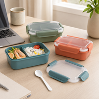 Conteneurs de préparation de repas en plastique monocouche de 970 ml, vente en gros OEM, avec plateau à 2 compartiments et couvercle ventilé pour réchauffage au micro-ondes
