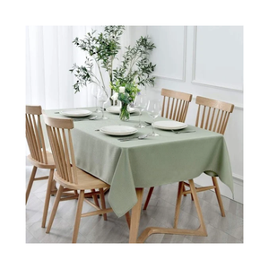 Embroidered Green Cotton Linen Square <b>Table</b> Cloth 60x120 Inch Washable Lightweight ISO 9001 Balanced Weave Structure Oilproof - Product Image 1