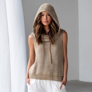 Trendy Street Women Sleeveless <b>Hoodies</b> Soft Fabric Lightweight Texture Relaxed Fit Casual Fashion Modern Everyday Outfit - Product Image 3
