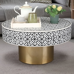 Table basse en os incrusté faite à la main de luxe avec un art floral détaillé Table centrale haut de gamme pour la décoration du salon - Product Image 5