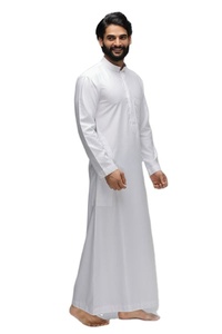 Venta superior ropa islámica manga larga hombres Thobe árabe Jubba árabe Thobe vestido árabe blanco teñido bolsillo personalizado parche hombres thobe - Product Image 4