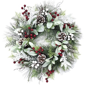 2024 Collection de Noël Couronne de neige d'hiver haut de gamme avec pins et feuilles Taille personnalisable Fournitures de vacances pour les saisons - Product Image 1