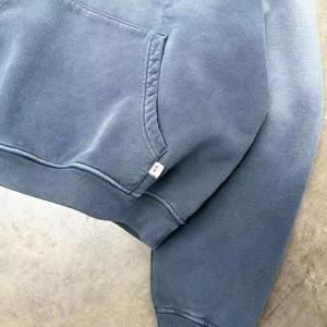 Oversized Crop Hoodie Men French Terry Garment Dyed Solid Color Pocket Front Logo Anti-Pilling Autumn Wear - Product Image 2