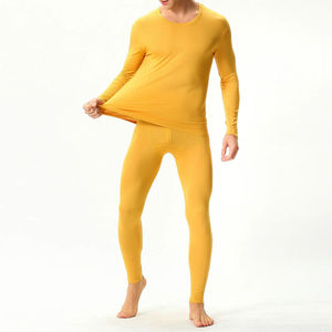 Conjunto de Ropa Interior Térmica Larga para Hombre, Diseño Nuevo 2025, Color Amarillo Sólido, Tela Transpirable de Alta Calidad, Cuello Redondo, Ropa de Invierno - Product Image 4