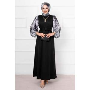 <b>Shawl</b> Sleeved Satin Long Hijab Dress <b>Black</b> - Product Image 3