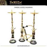 Chichas miniatures de luxe Farida 2022, style égyptien traditionnel, design à 3 niveaux, finition laquée en laiton, bol noir émaillé, fait main