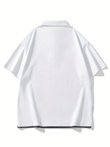 Camiseta Polo para Hombre, Manga Corta, Corte Holgado, Hombros Caídos, Tejido de Punto, Color Sólido, Estilo Casual Urbano, Camiseta de Verano - Product Image 2