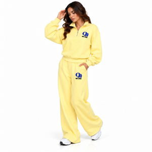 Conjunto Deportivo Arnis para Mujer, con Cierre de Cremallera de un Cuarto, en Felpa de Algodón Amarillo, Top de Manga Larga y Pantalones Anchos, Ropa Casual para Estar en Casa - Product Image 3
