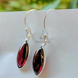Garnet <b>Earrings</b>, <b>Sterling</b> <b>Silver</b> Marquise Gemstone Handmade <b>Dangle</b> Jewelry, January Birthstone Gift - Product Image 4