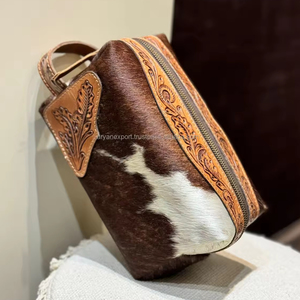 Neceser de viaje de cuero de vaca Western Real Hairon para hombre, bolsa de afeitar, gran oferta, Kit de almacenamiento de maquillaje de cuero genuino 100% para mujer - Product Image 2