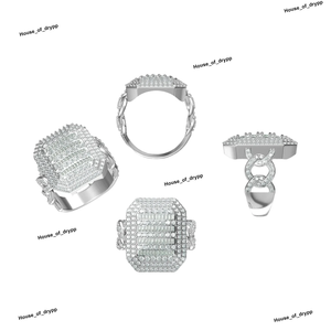 Anillo de Cadena Cubana Plateada de Primera Calidad, Estilo Hip Hop, Aspecto de Diamante, Anillo de Joyería de Diseño - Product Image 4