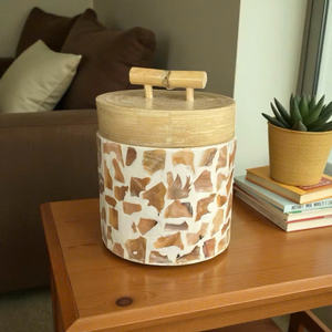 Jarrón de Bambú con Incrustaciones de Cáscara de Huevo y Madreperla Coloridas, Maceta Decorativa Pequeña (150 ml - 300 ml), 9 cm x 11 cm, Caja de Almacenamiento Personalizable - Product Image 1