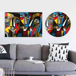 Toile imprimée avec des visages africains colorés et vibrants - Décoration murale abstraite afrocentrique, ART SUR VERRE TÉRMÉRISÉ - Product Image 1