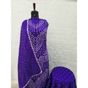 Nuevo Material de Vestido Formal Bandhani Azul Satinado para Mujer, Cintura Natural, Silueta en Línea A, Temporada de Primavera, Lavable, Antiarrugas - Product Image 1