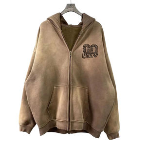 Sun Fade Acid Wash Hoodies Ropa de calle de gran tamaño Manga larga Cremallera Up Sudaderas con capucha lavadas con ácido con diseño serigrafiado - Product Image 1