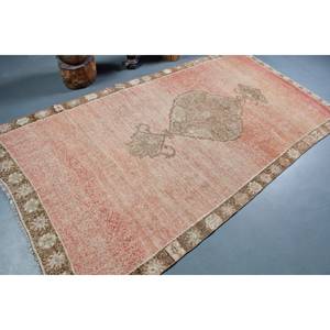 Alfombra turca vintage de 5x9 pies, diseño de retazos de lana de área grande rojo beige con respaldo de látex para pasillo o dormitorio, nuevo modelo - Product Image 2