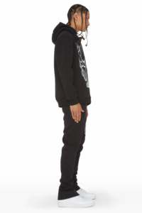 Pantalon de survêtement évasé personnalisé pour hommes, ensemble de survêtements empilés en noir avec bandes blanches, survêtements deux pièces grande taille - Product Image 6