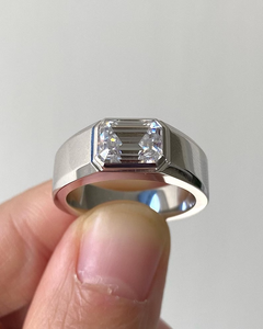 925 <b>Silver</b> Plated Moissanite Diamond <b>Men's</b> <b>Ring</b> Bold Style Emerald Cut Stone Bezel Setting <b>Wedding</b> Party Everyday Elegance - Product Image 3