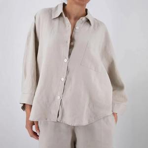 Nouveau élégant surdimensionné décontracté Shorts chemise de haute qualité col rabattu femmes ensembles 100% coton en gros 2 pièces ensemble femmes - Product Image 5