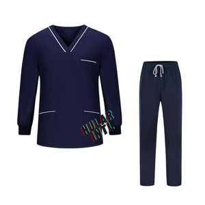 Estiramiento cuello pico puntada cinta superior y Pantalones rectos uniforme médico de las mujeres Scrub Set - Product Image 4