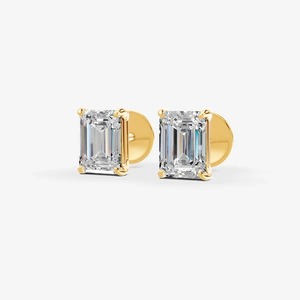 Pendientes Solitarios Clásicos Luminosos con Esmeralda de 0.58 Quilates EF-VVS2 Excelente en Oro Sólido de 14K para Novia, Boda, Compromiso y Fiestas - Product Image 2