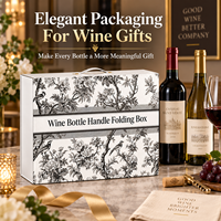Boîte d'emballage pliable personnalisée pour bouteille de vin, boîte cadeau en papier imprimé de luxe, boîte de transport portable pour vin, emballage en gros