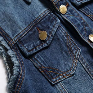 Slim Fit Breathable Eco-Friendly Quick Dry Winter Casual Jeans <b>Vest</b> Cotton Button Closure Turn Collar distressed <b>vest</b> - Product Image 3