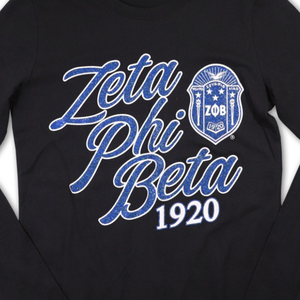 Zeta Phi Beta 1920 Script Logo T-shirt à manches longues broderie en coton noir vêtements de vie grecque vêtements de sororité personnalisés - Product Image 5