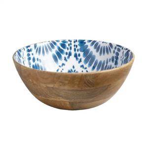 Cuenco de madera con mango, cuenco de servicio multiusos de madera de mango Premium con estampado de esmalte de cerámica para aperitivos, ensaladera de alta calidad - Product Image 2