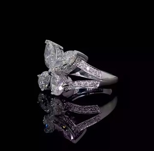 Each Marquise and Pear Lab Grown Diamond Butterfly Shape 14K white gold ring Engagement Gift for Her ring for women - Product Image 3