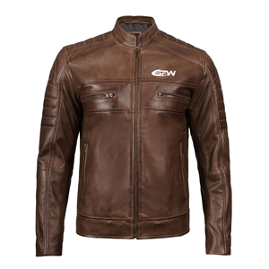 Blouson aviateur d'hiver en cuir coupe ajustée pour hommes avec col montant et fermeture éclair asymétrique pour motos avec logo à l'avant - Product Image 1