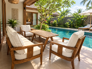 Conjunto de Sillones de Jardín de Teca para Exteriores, Muebles de Patio Acolchados Impermeables para Villa, Hotel, Patio - Product Image 3