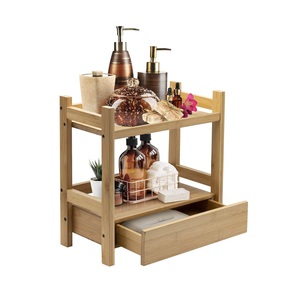 2-Tier Mangowood Countertop Shelf with Hidden Drawer <b>Makeup</b> Organizer MultiPurpose <b>Storage</b> <b>for</b> Skincare Toiletries Desktop - Product Image 1