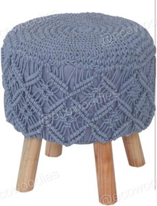 Tabouret pouf rond fait à la main | Repose-pieds rembourré en lin | Console incrustée d'os et ensemble de meubles pouf bon marché - Product Image 3