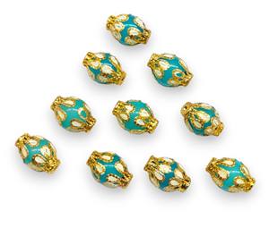 Cuentas de Vidrio Azul Cielo de 16x12 mm con Tapas Florales Doradas |   Cuentas Decorativas para la Elaboración de Joyas y Proyectos de Manualidades - Product Image 5