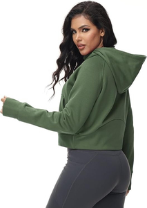 Nouveau style de vêtements de sport personnalisés pour femmes, sweat-shirts à capuche avec fermeture éclair intégrale, col en polaire, pull à manches longues, crop tops avec trou pour le pouce - Product Image 6