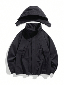 OEM Men's High Street Style Windbreaker <b>Jacket</b> Custom Outdoor Windproof Waterproof with Detachable Hood Stand Collar for Winter - Product Image 3