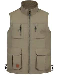 Veste sans manches matelassée légère sur mesure en gros pour hommes, col montant en toile, logo frontal, veste d'hiver chaude pour l'extérieur - Product Image 5