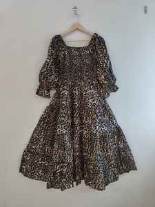 Women's Floor-Length 100% Cotton V-Neck Long <b>Sleeve</b> Casual Party <b>Summer</b> <b>Dress</b> <b>with</b> Floral Print From Rajasthan - Product Image 6