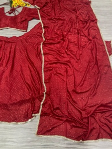 Atrapasueños rojo para mujer Lahenga Choli Heavy Lace Work Ropa de fiesta de moda Talla única Ropa india y pakistaní - Product Image 6